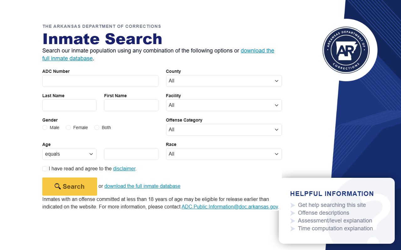 Cleveland County inmate population Arkansas DOC locator screen